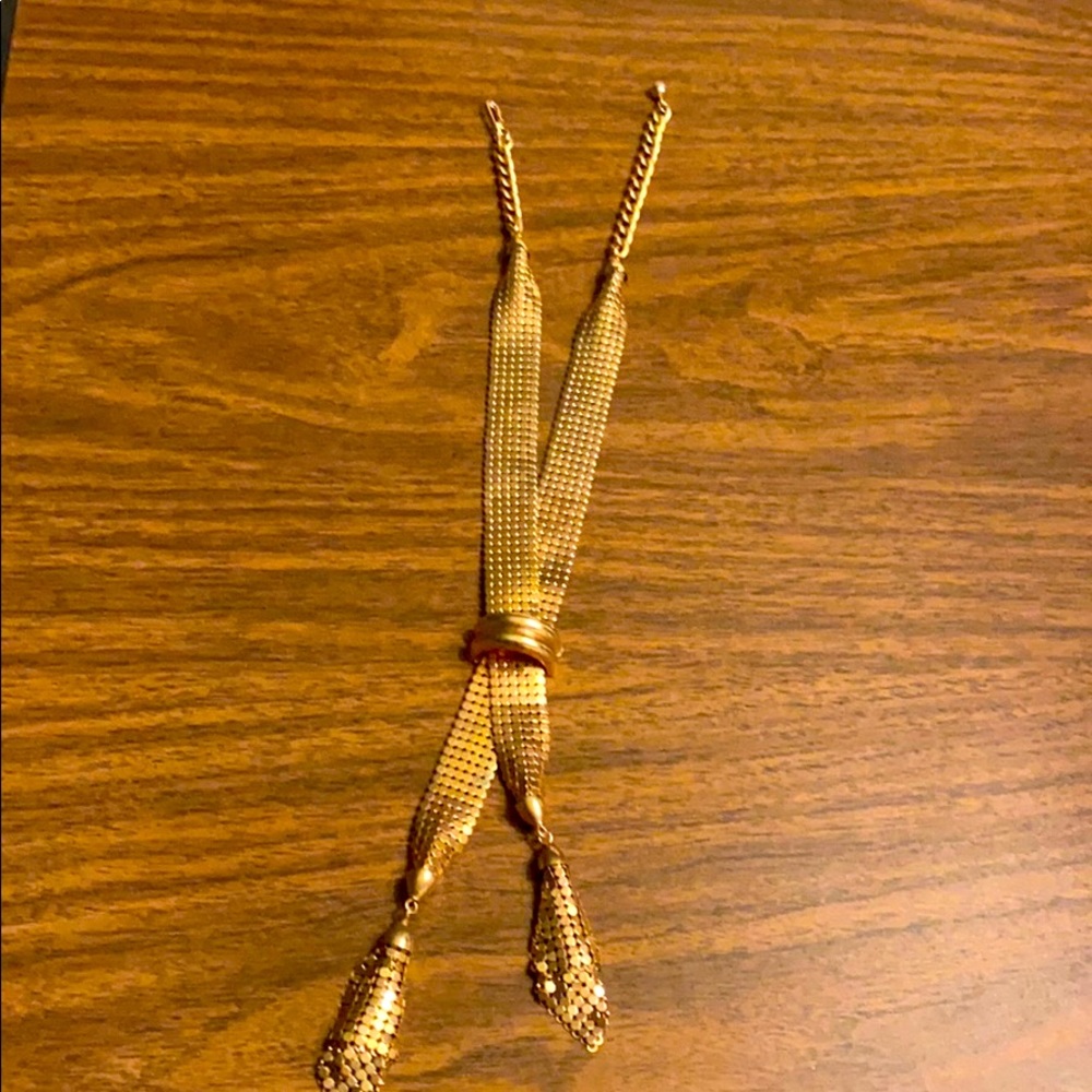 Gold mesh stationery lariat necklace